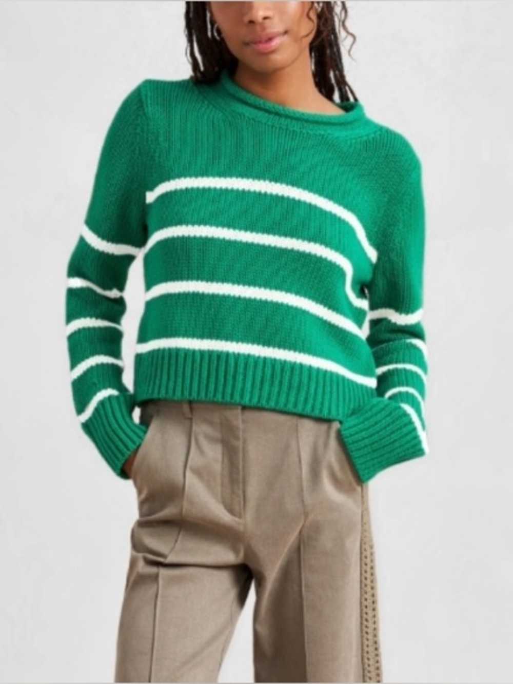 La Ligne “Mini Marin” Green and White Striped Sweater, size XL